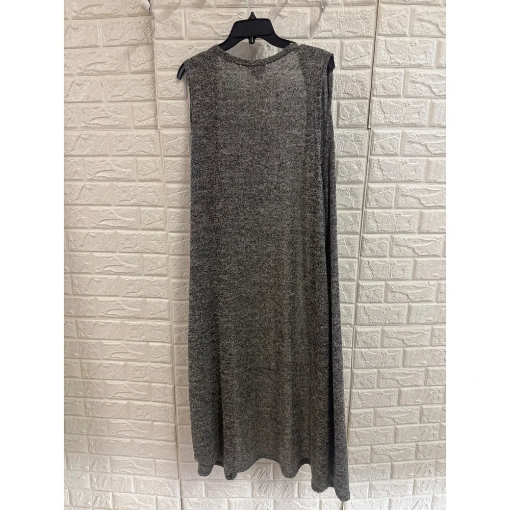 LuLaRoe Joy Duster Vest Womens XL Black White Marled Knit Longline Open Front